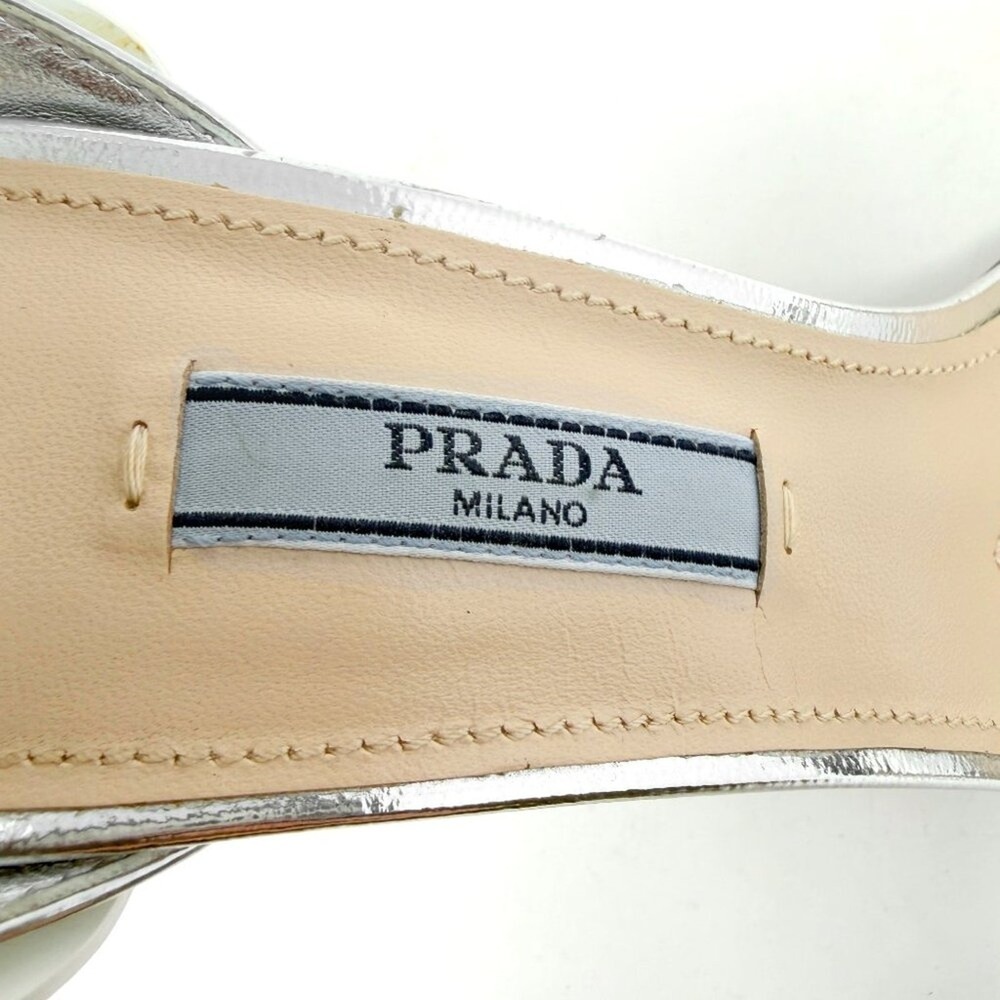 Prada Silver Floral‎ High Heel Sandals Ankle Strap EU 38 - Picture 6 of 10